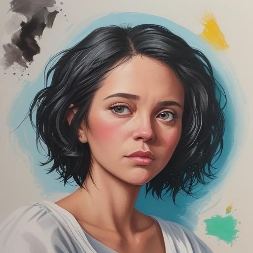 Gouache Painting: Poet's Creative Struggle