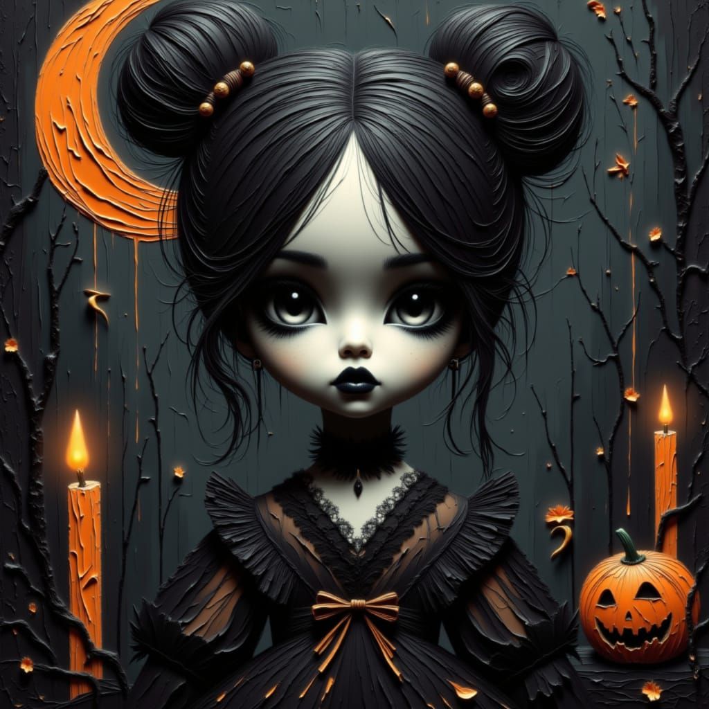 Eerie Moonchild Halloween Portrait in Burtonesque Style