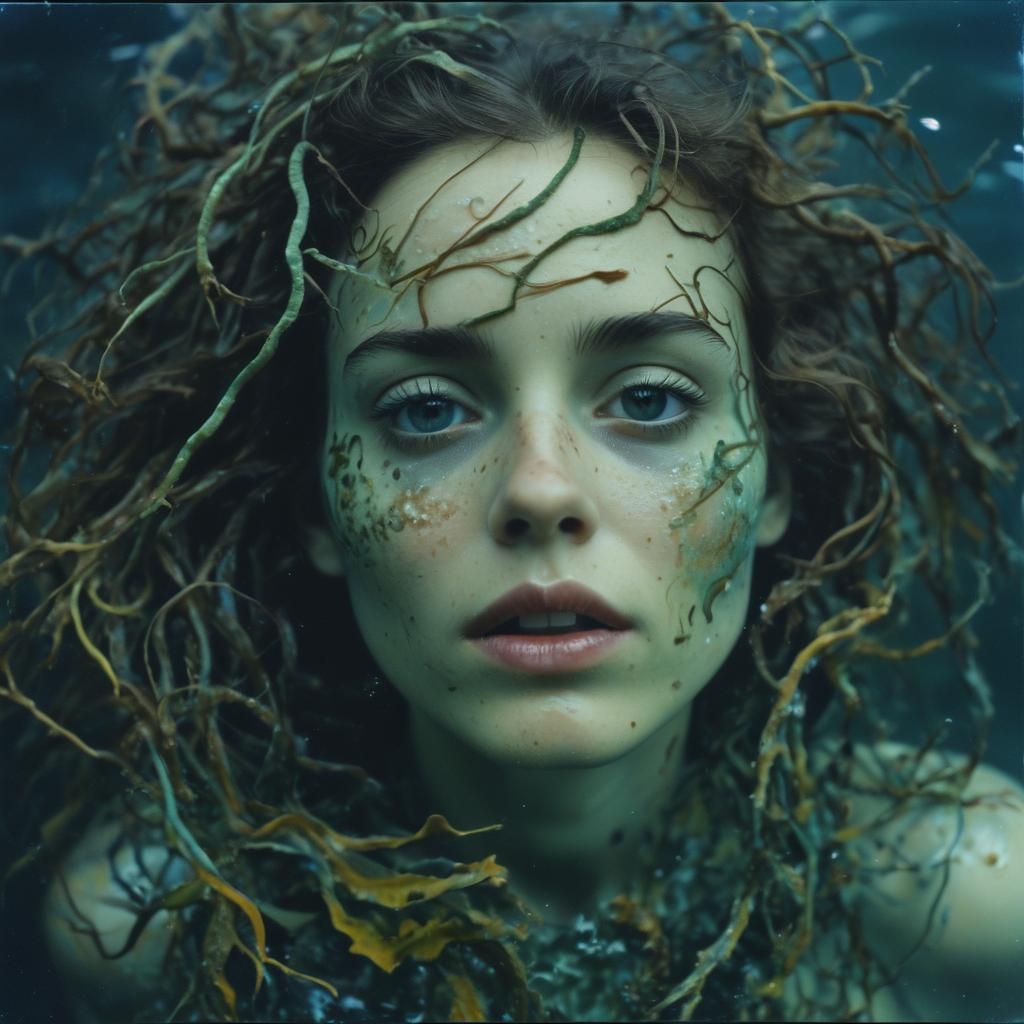 Psychedelic Water Goddess in Retro Polaroid Style