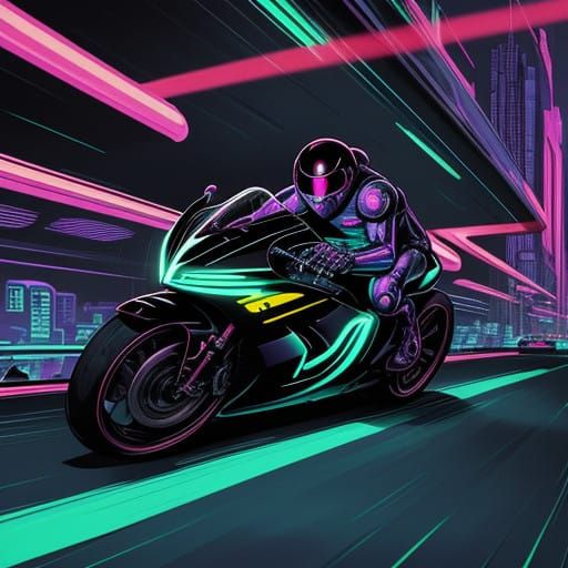 Cyberpunk Biker Mice Speed Through Neon-Lit Martian Cityscap...