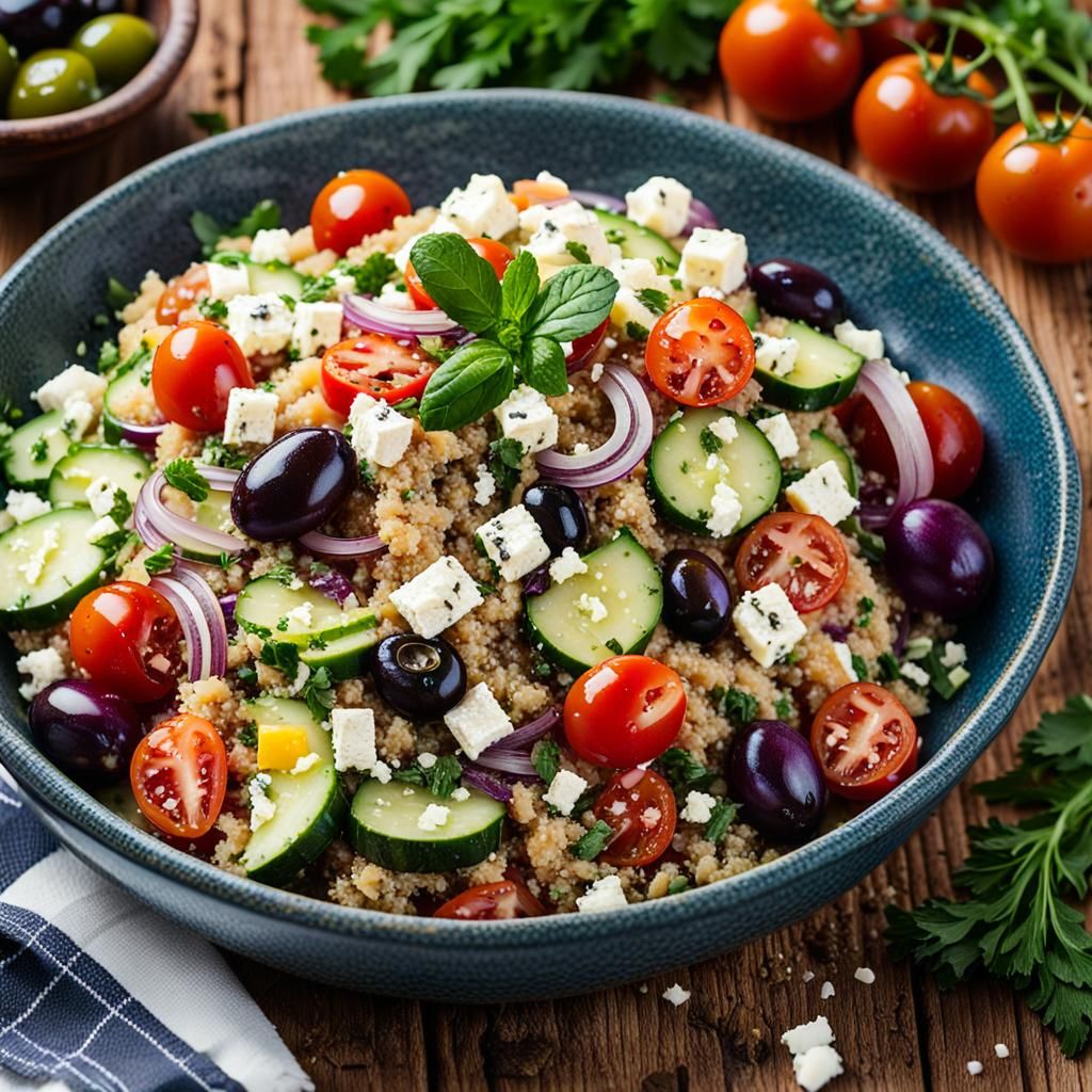 Mediterranean Quinoa Salad with Fresh Herbs in Cinematic Sty...
