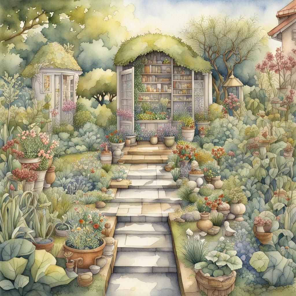 Whimsical Botanical Garden Watercolour Illustration