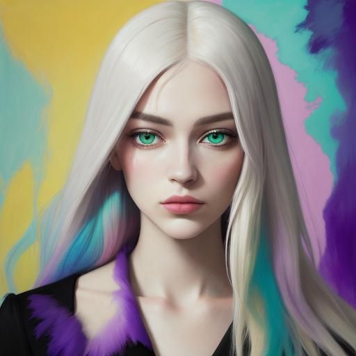 Surreal Woman with Violet and Green Eyes