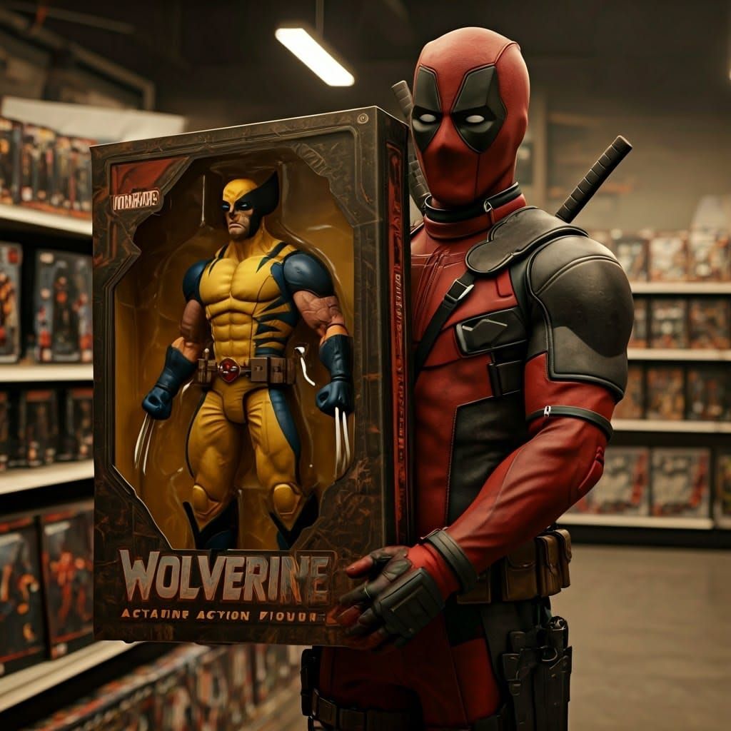 Marvel Action Figure Box in Comic Book Style with Deadpool
