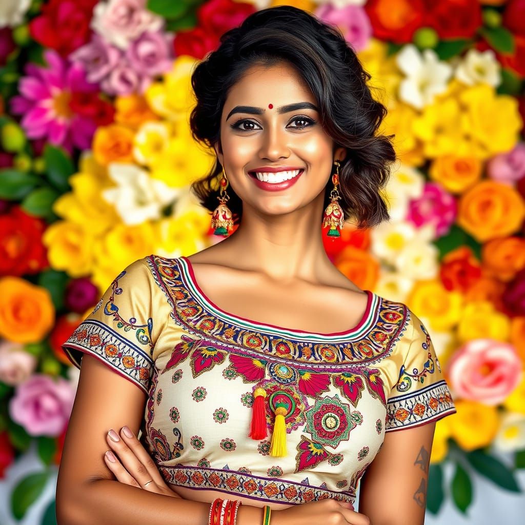 Elegant Woman in Traditional Dress, Raja Ravi Varma Style