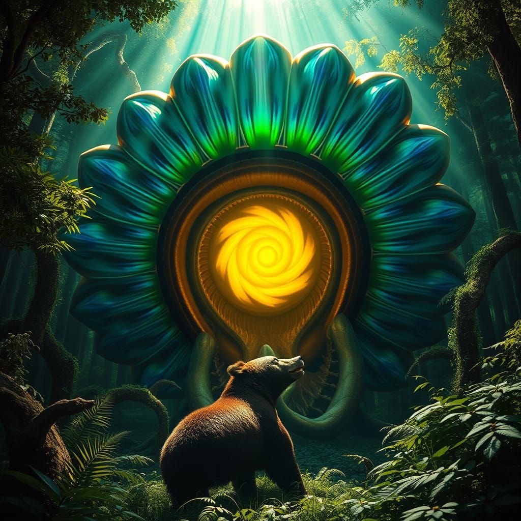 Gigantic Fantasy Flower Devours a Struggling Bear in a Vibra...