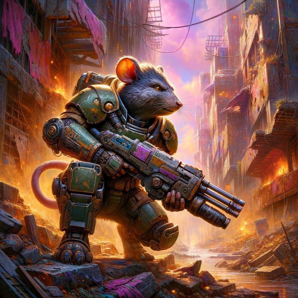 Hyperrealistic Anthropomorphic Rat in Sci-Fi Powered Armor
