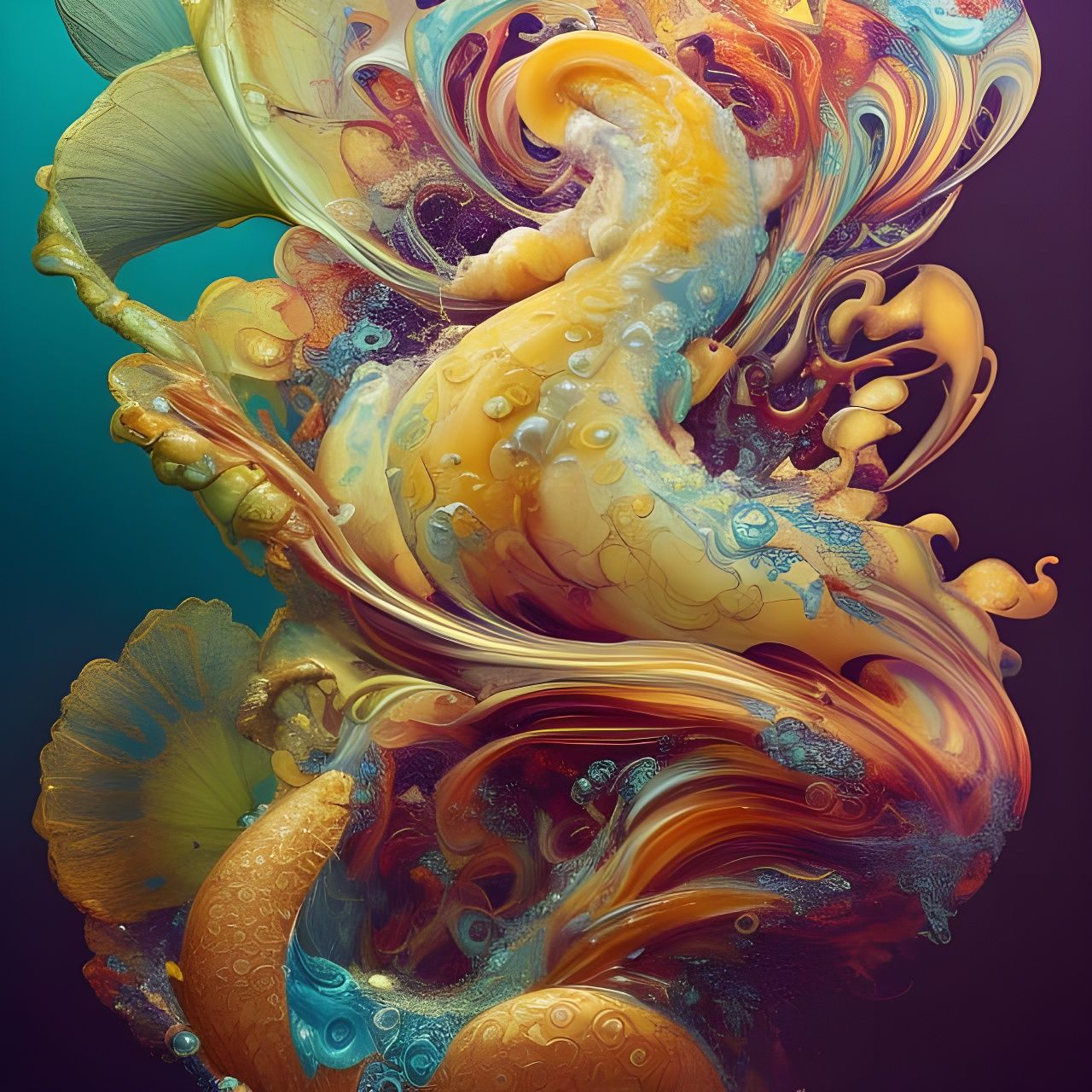 Magical Lotus Koi Liquid Artwork