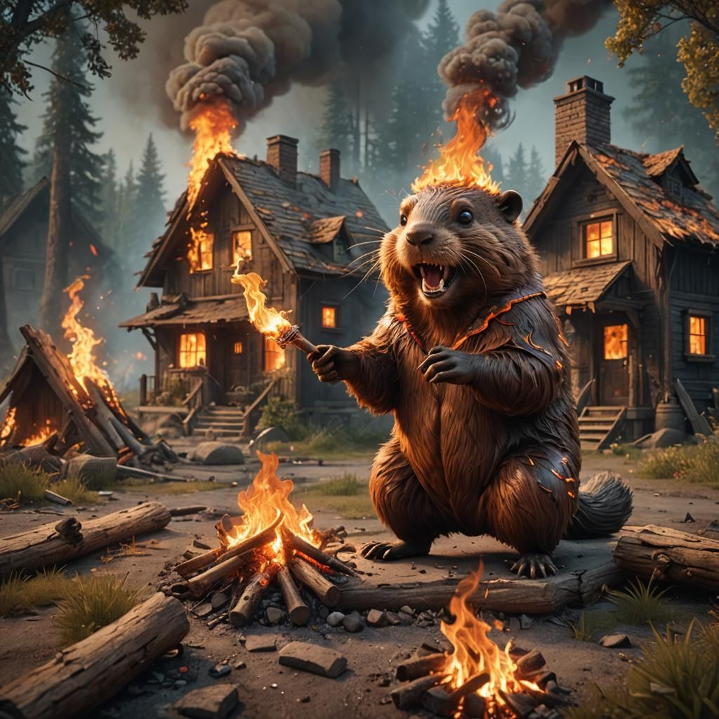 Beaver Arsonist: A Fantastical Matte Painting