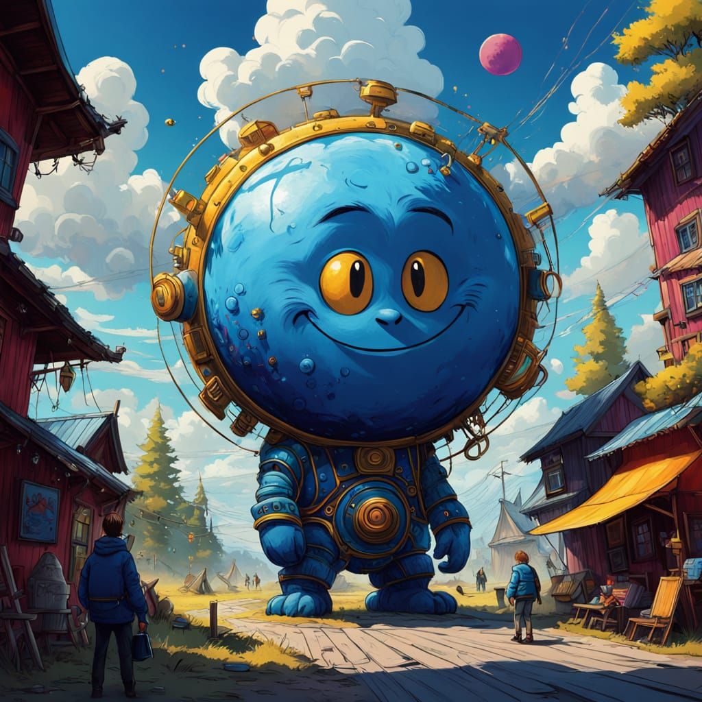 Anthropomorphic Blue Circle at Happy Art Festival