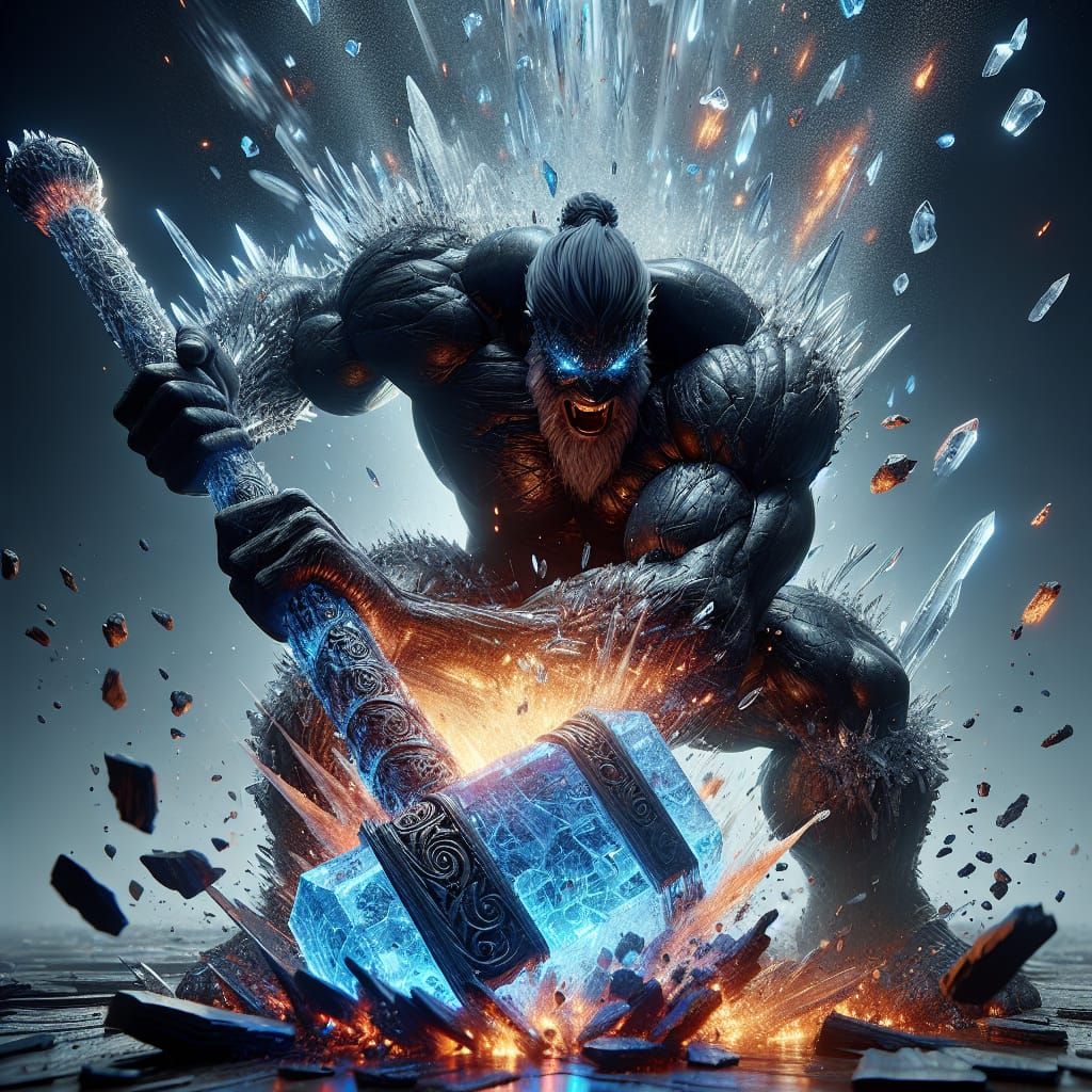 Icy Hammer Strike Freezes Flames in Time