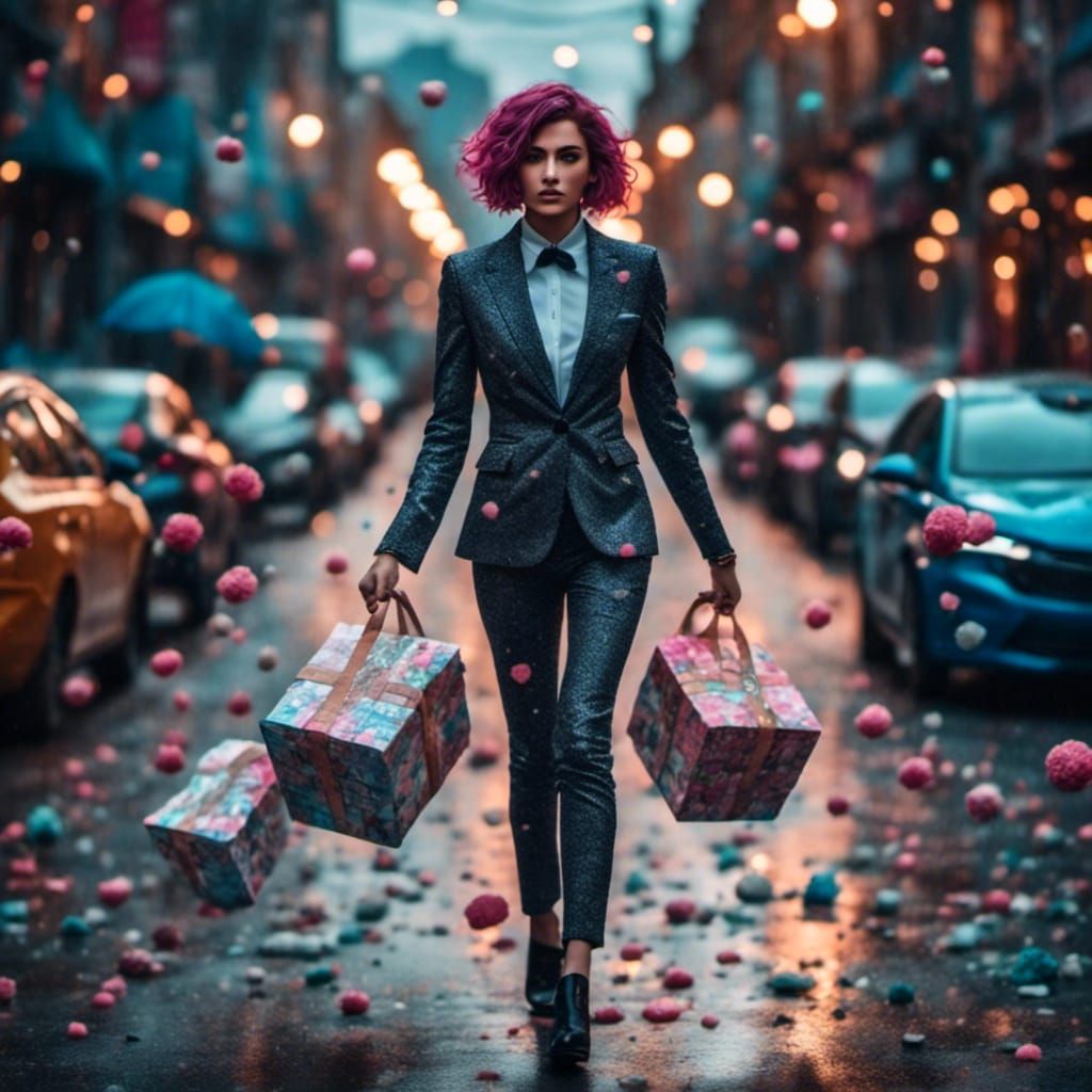 Confident Crossdresser in Business Suit Walking Forward