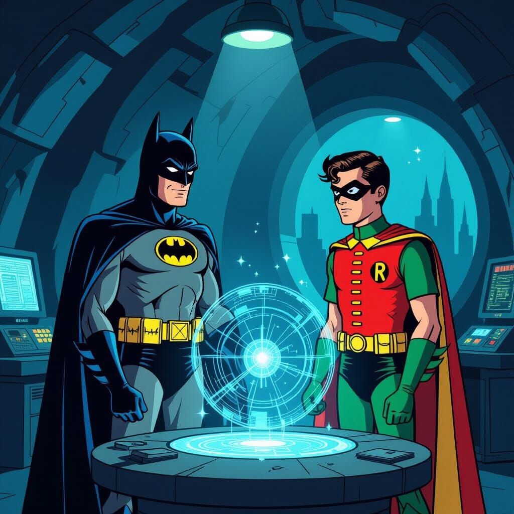 Batman and Robin in the Batcave, Vintage Television Style