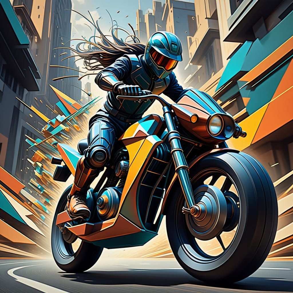 Futurist Motorcycle in Dynamic Abstract Geometric Style