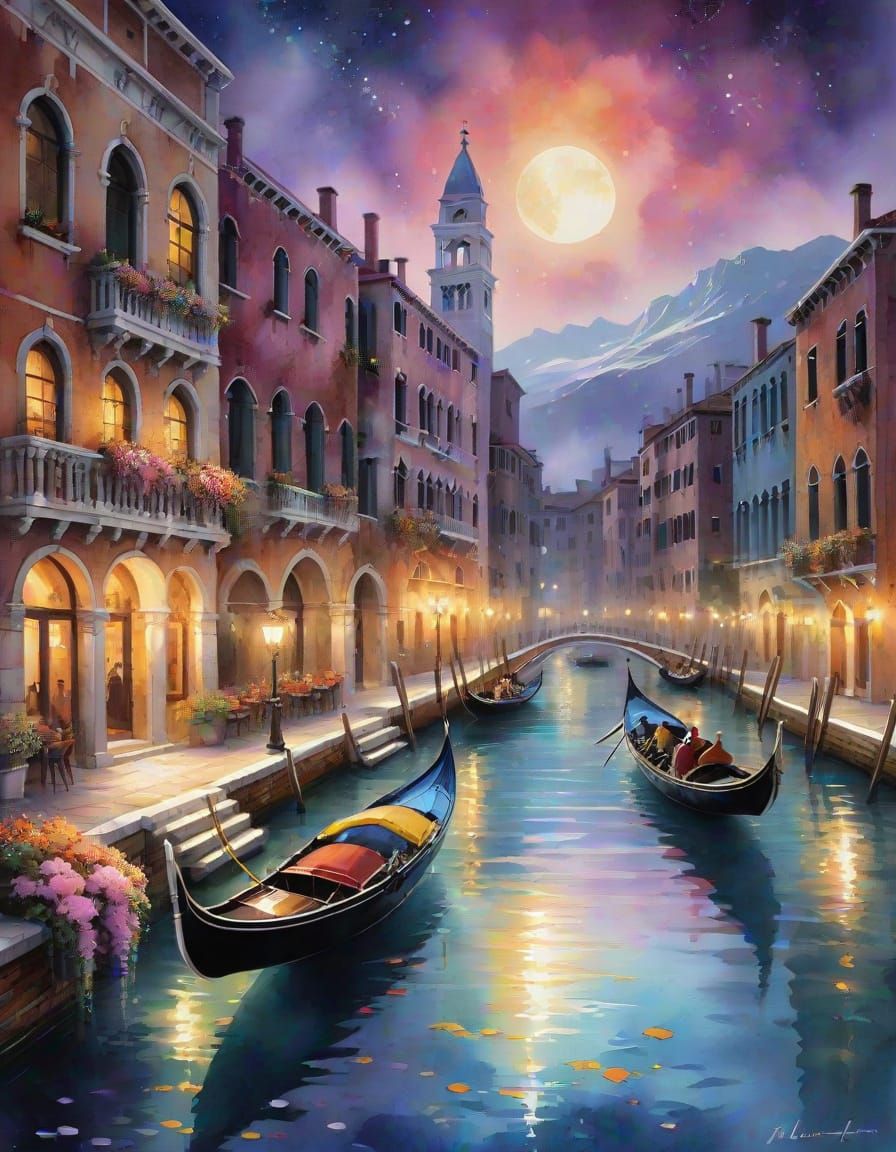 Watercolor Dreams of Midnight Venice
