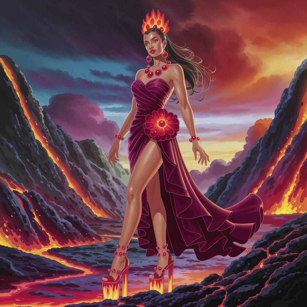 Ethereal Magma Goddess in Comic Book Style