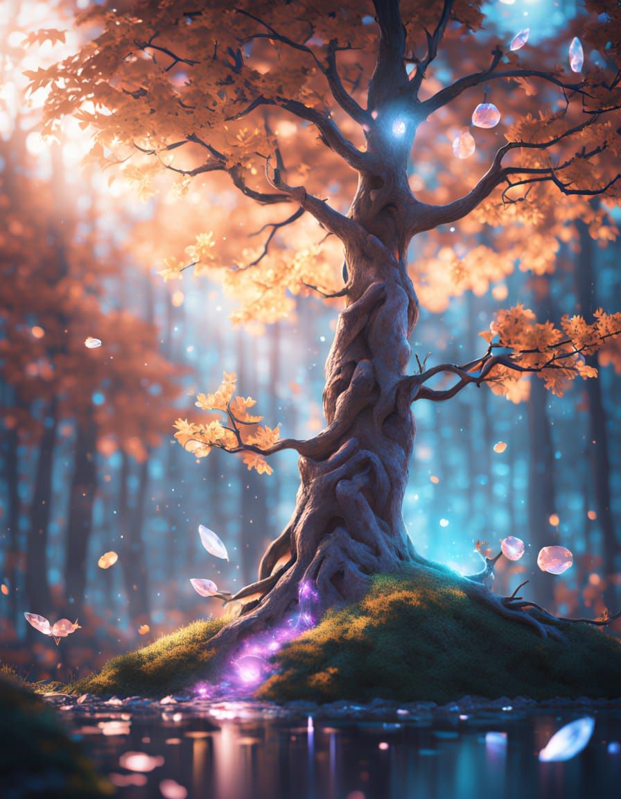 Glowing Tree of Wonders in Ethereal Moonlight