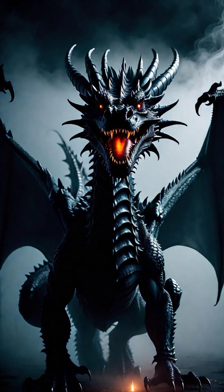Creepy Black Dragon in Fog: Halloween Art