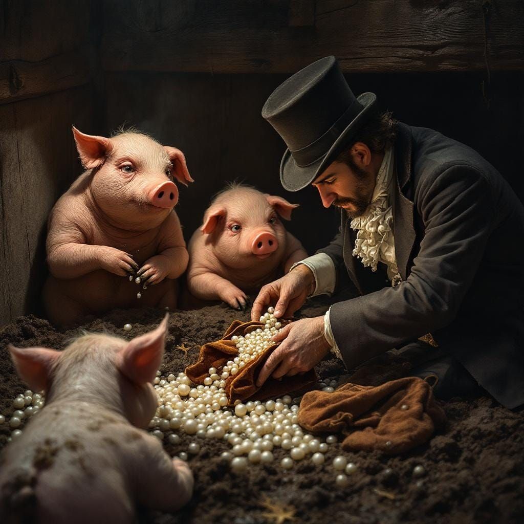 Victorian Gentleman Finds Pearls in Pigpen, Digital Art