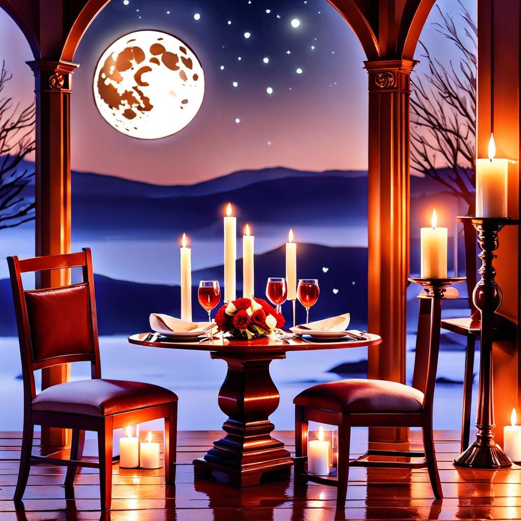 Romantic Candlelight Valentine's Dinner Under Full Moon