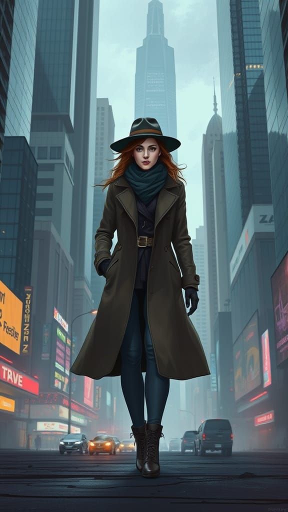 Woman Walking in Metropolis Inspired by Digital Artists