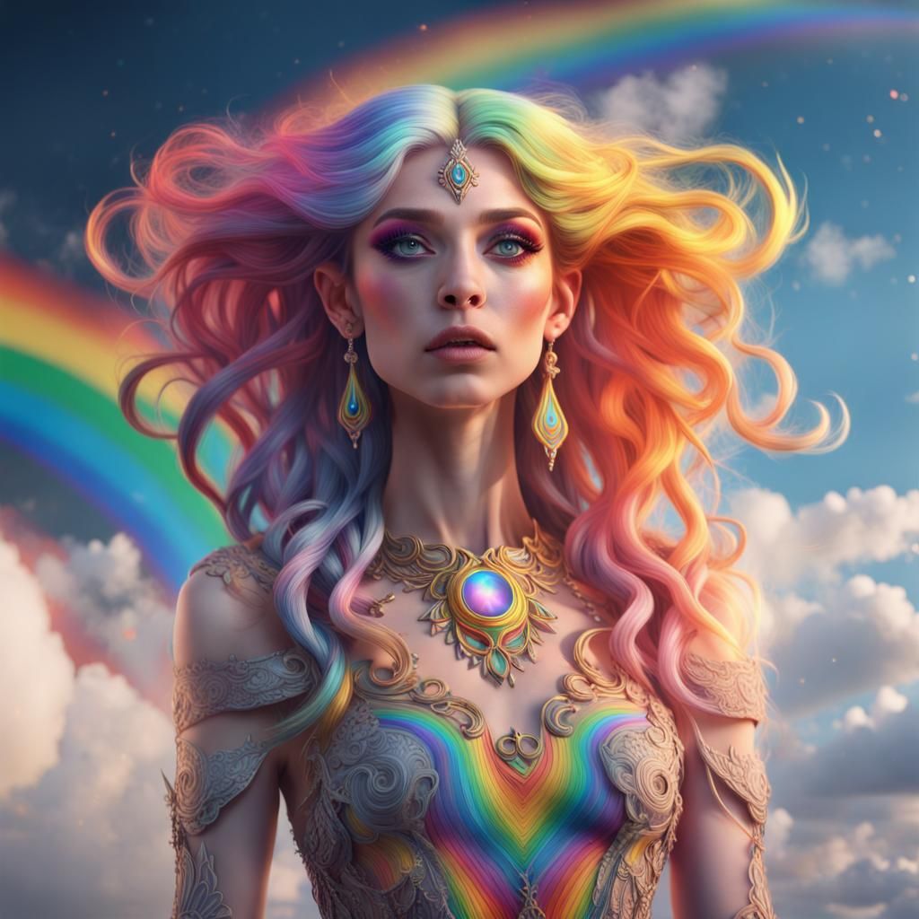 Rainbow Goddess on a Cloud: Fantasy Concept Art
