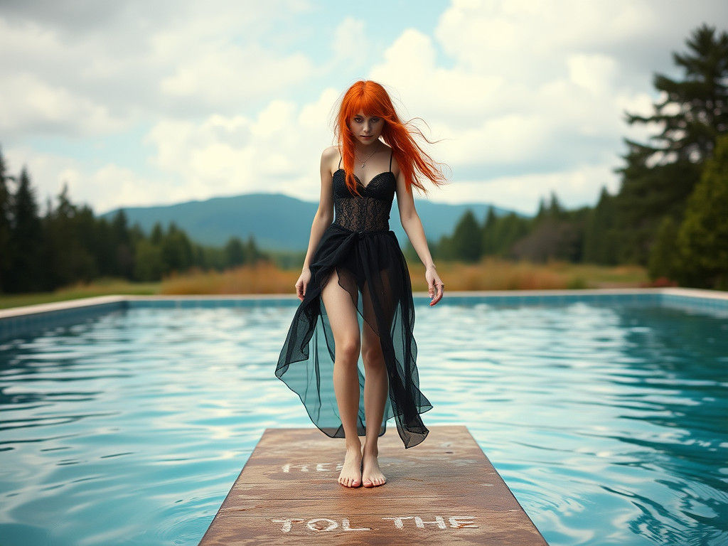 Red-headed Goth Girl on Diving Board