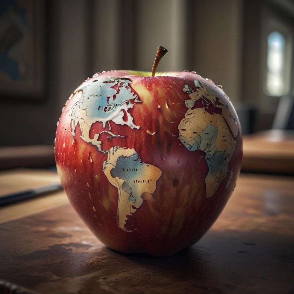 World Map Apple: Hyperrealistic Detailed Image