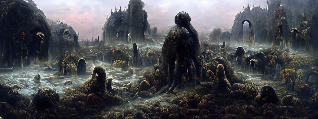 City Consumed by Tar: Sinister Horror Scene