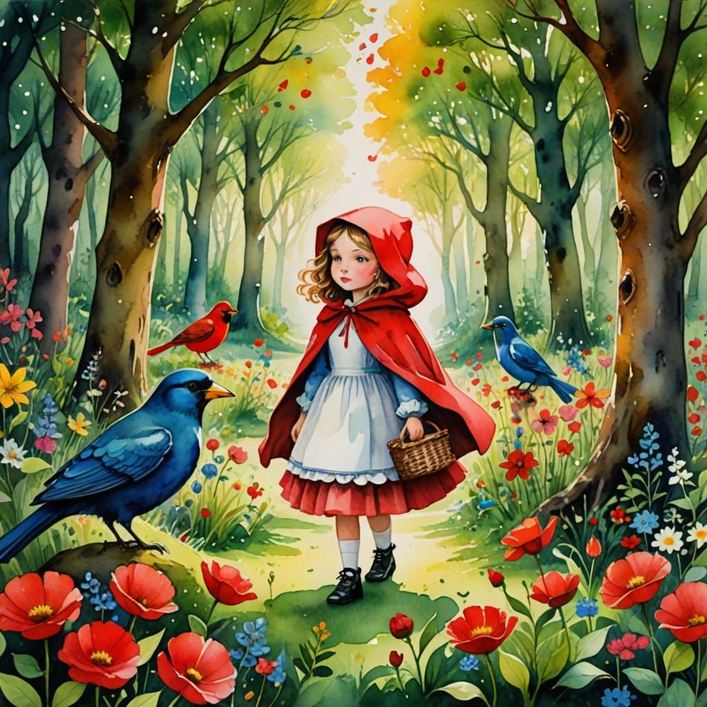 Whimsical Watercolor: Fairy Tale Friends in Forest