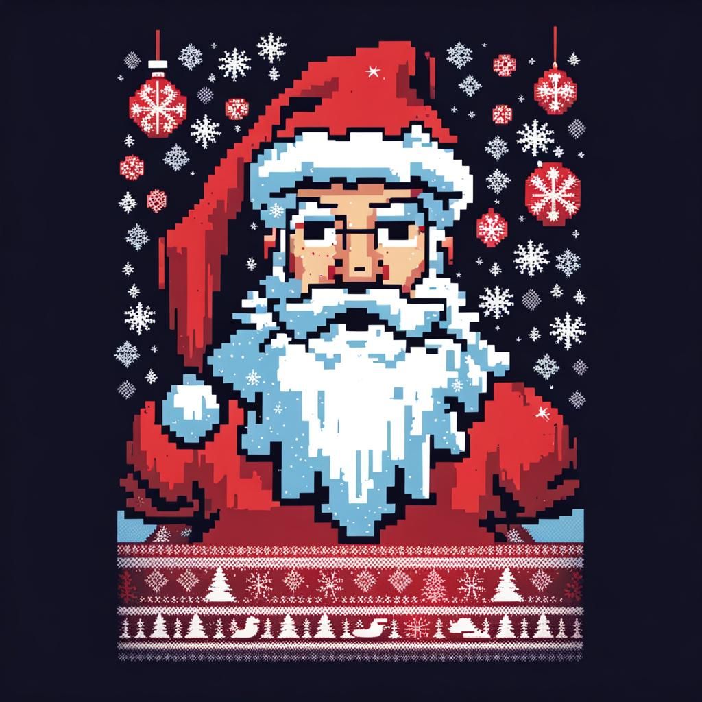 Santa Pixel Art Ugly Christmas T-Shirt Design