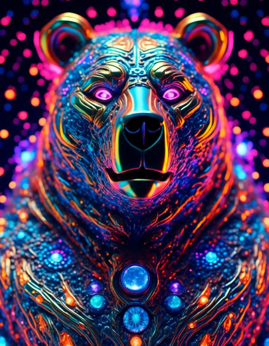 Cybernetic Holographic Portrait of Robotic Bear