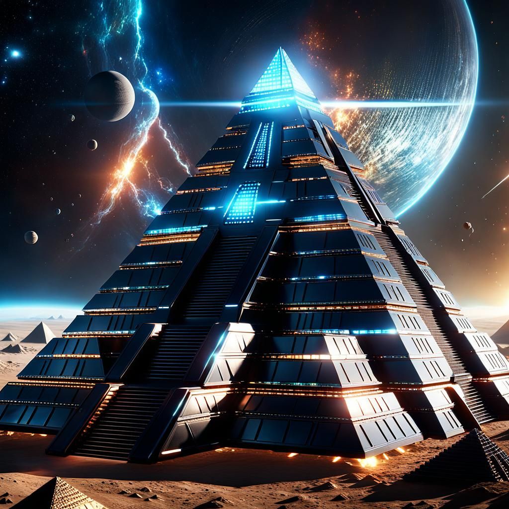 Pyramid Spaceship in Space: Hyper-Detailed 3D Render
