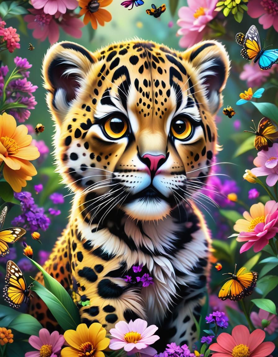 Grumpy Chibi Leopard in Jungle, 3D Digital Art