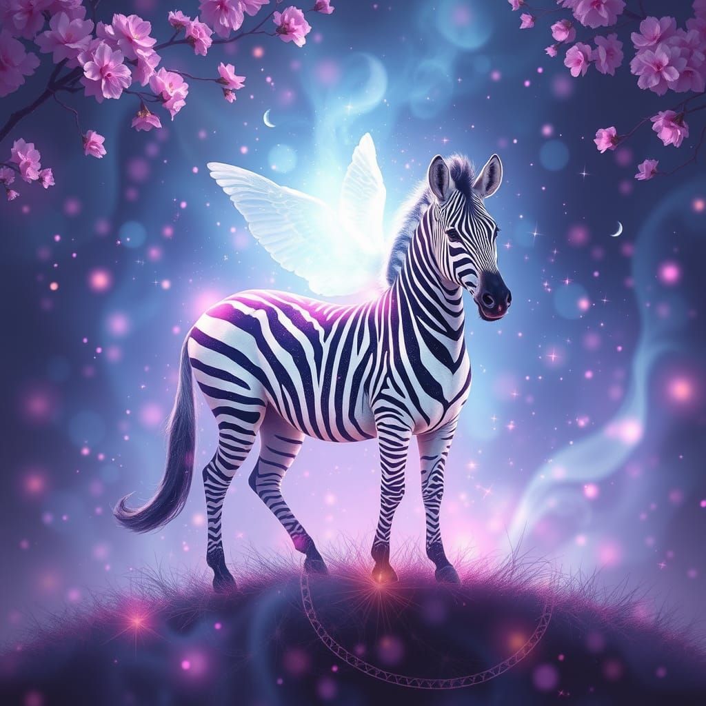 Enchanted Zebra in Whimsical Blossom Paradise
