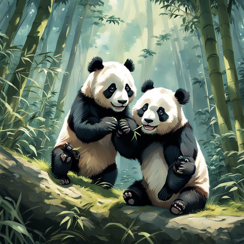 Adorable Baby Pandas Play: Studio Ghibli Style