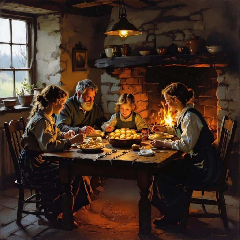 Irish Family Enjoys Hearthside Potato Dinner
