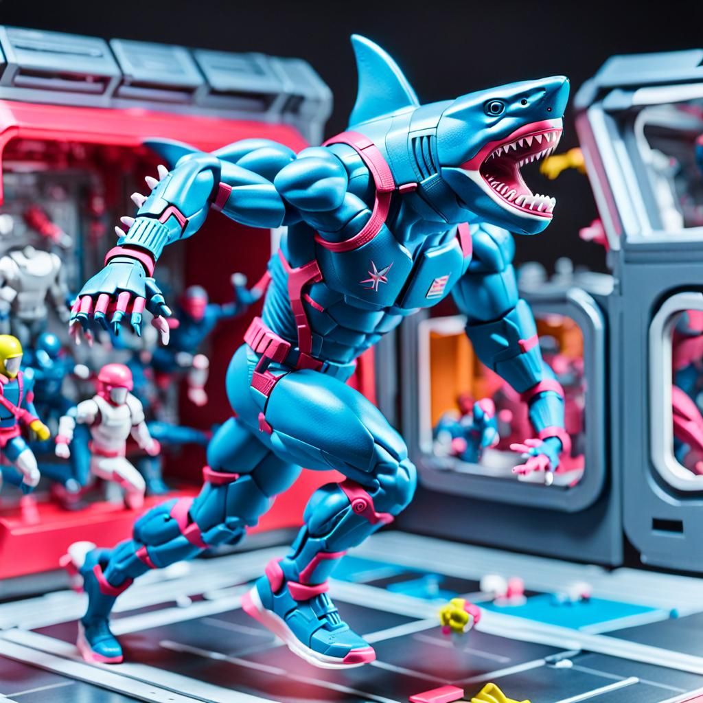 Shark-Man Action Figure Chase in Space Station