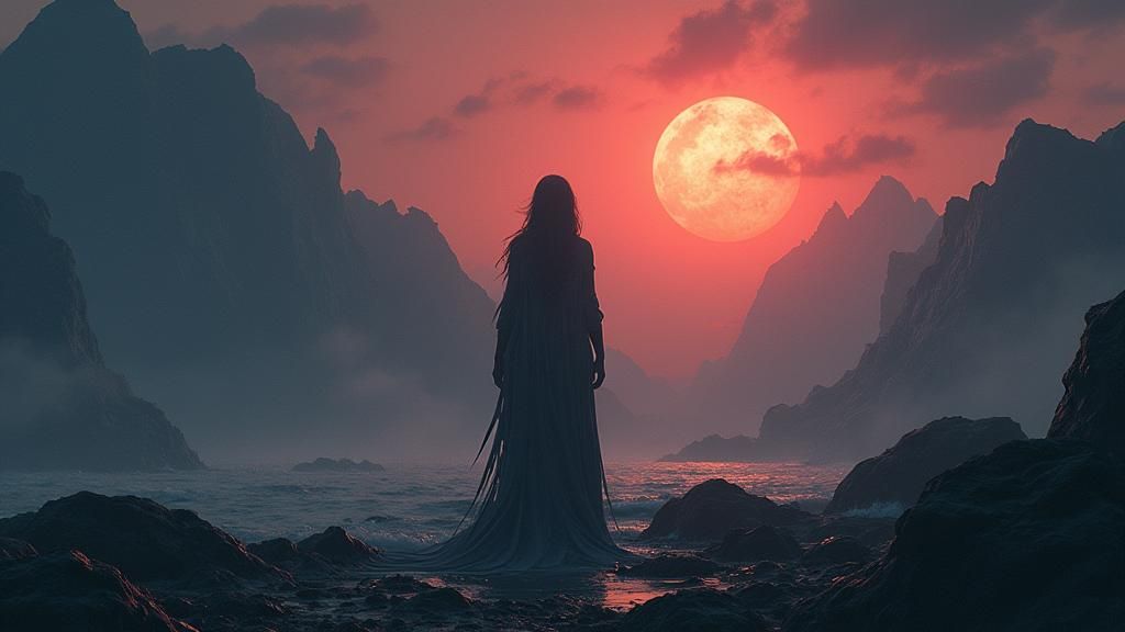 Epic Landscape with Dark Silhouette in Detailed Matte Painti...