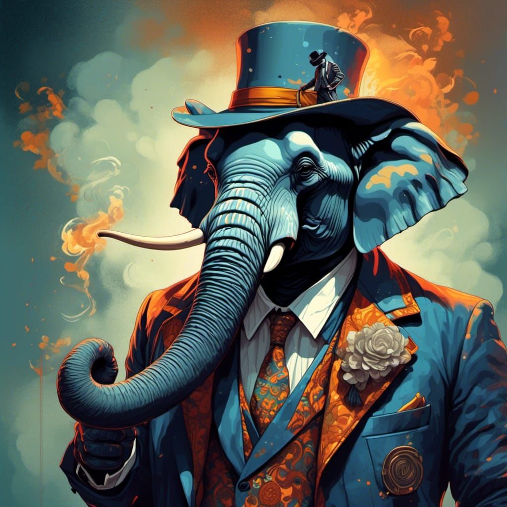 Surreal Elephant Mobster in Zany Suit and Fedora