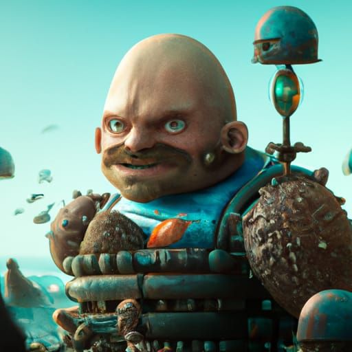 Barnacle-Covered Bald Man: Detailed Matte Painting