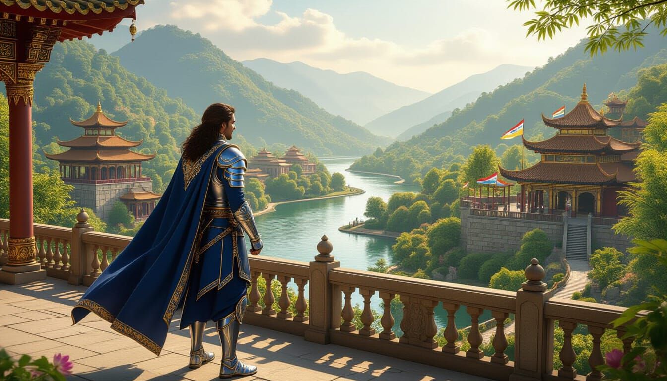 Regal Prince Overlooks Kingdom in Cinematic Lighting