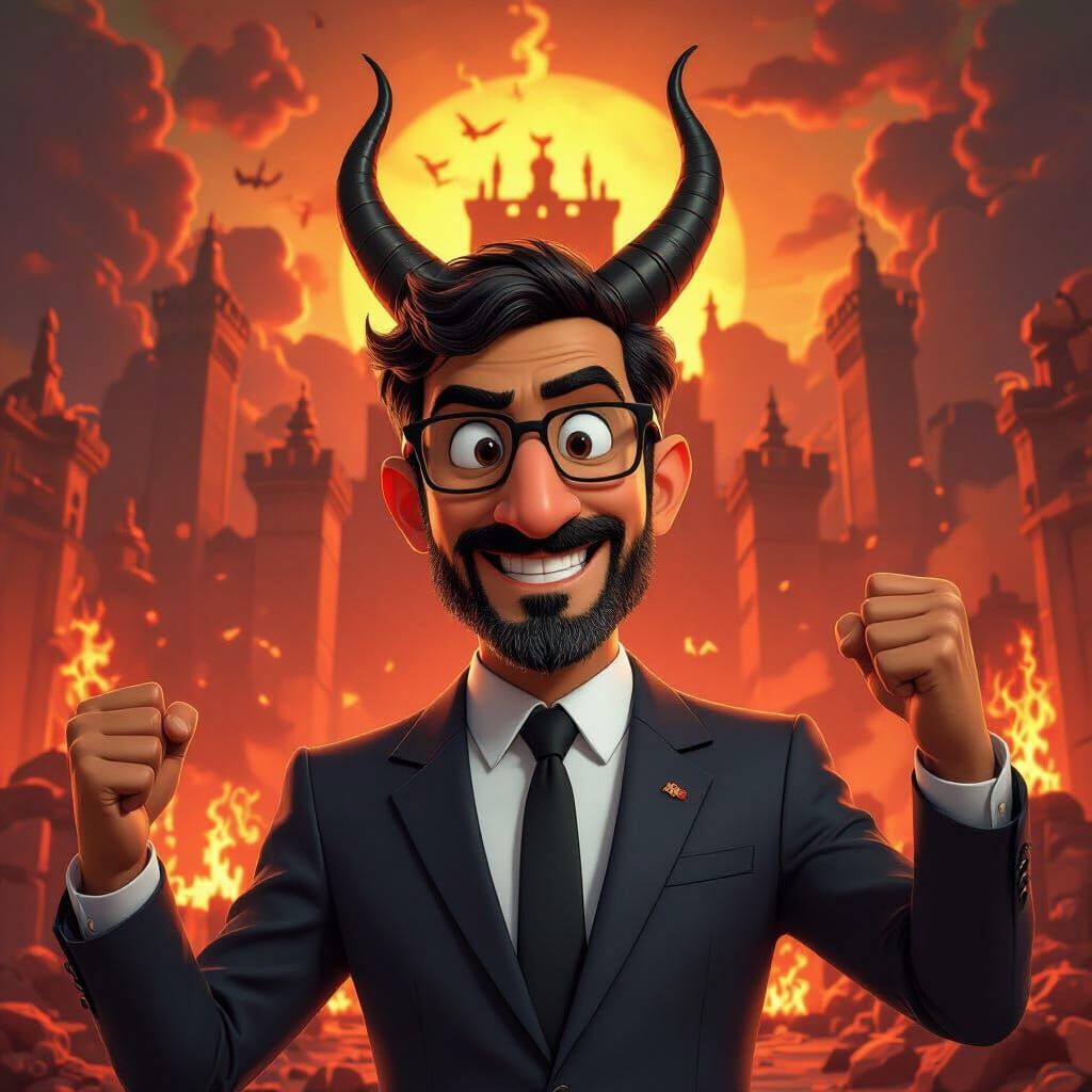 Sundar Pichai as Devil Ruling Hell in 60s Sci-Fi Style