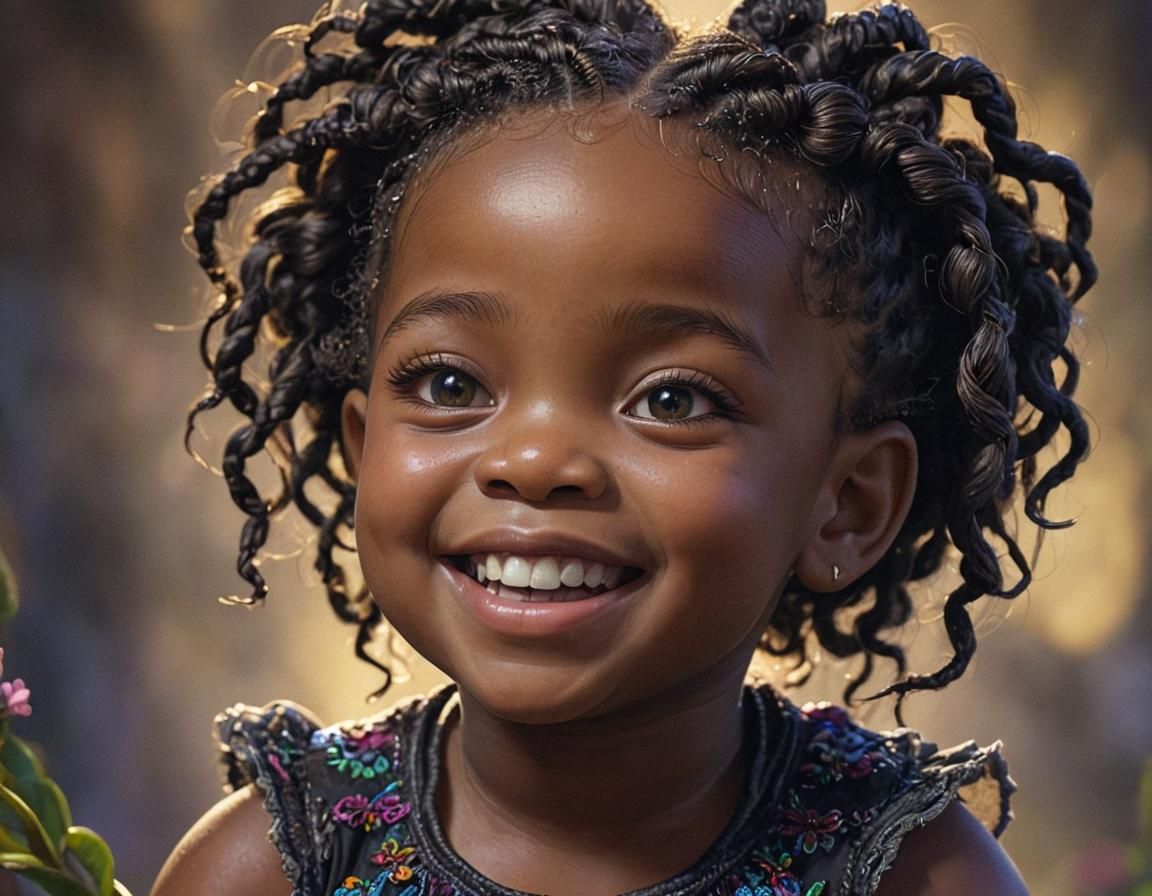 Black Baby Girl Laughing in Volumetric Lighting