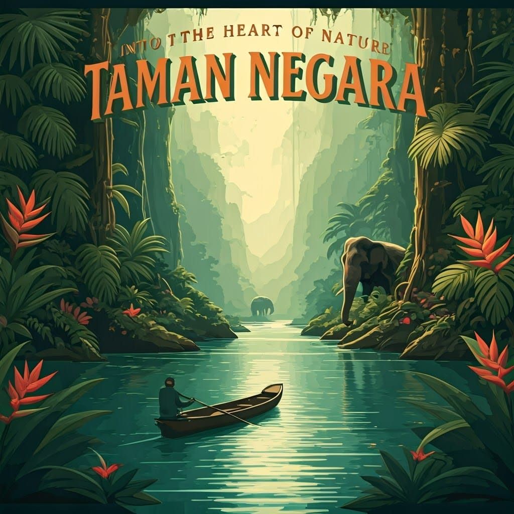 Taman Negara National Park: Vintage-Style Travel Poster