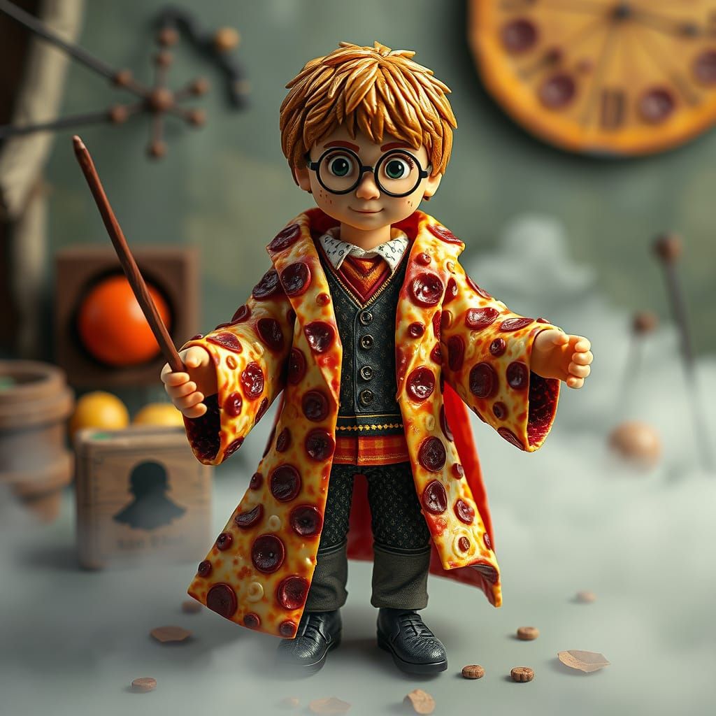 Whimsical Pizza Harry Potter in Pop Art Style