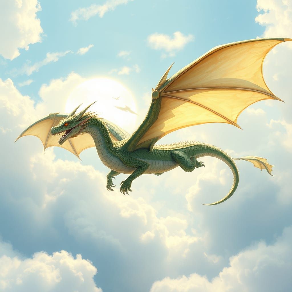 Majestic Air Dragon Soaring: Dreamlike Illustration