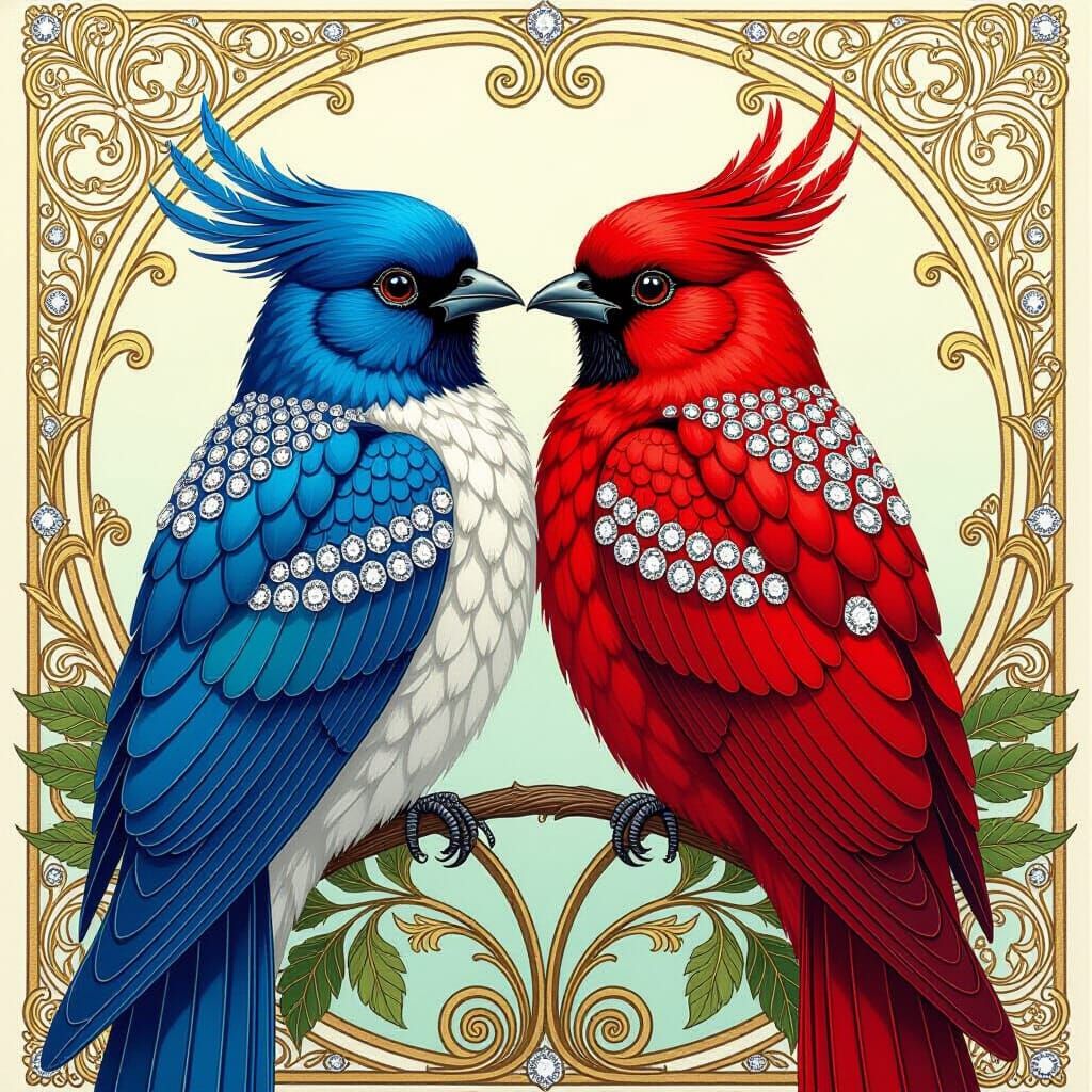 Diamond Birds in Art Nouveau Style