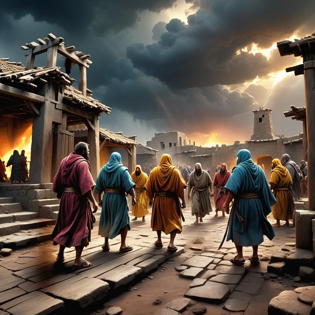 Surreal Biblical Village Under Siege in a Turbulent Ancient....