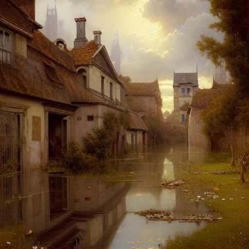 Abandoned Village in Rococo Ethereal Style